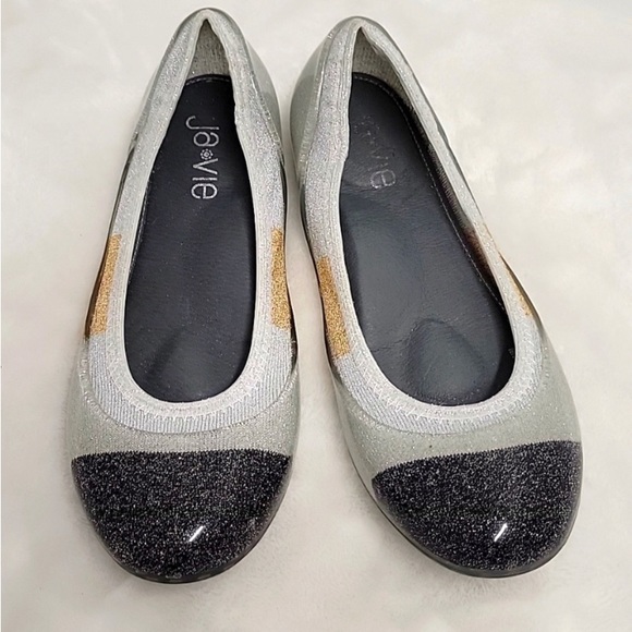 JA VIE FLATS Size 38   US7.5 SILVERBlackgold - Picture 3 of 5